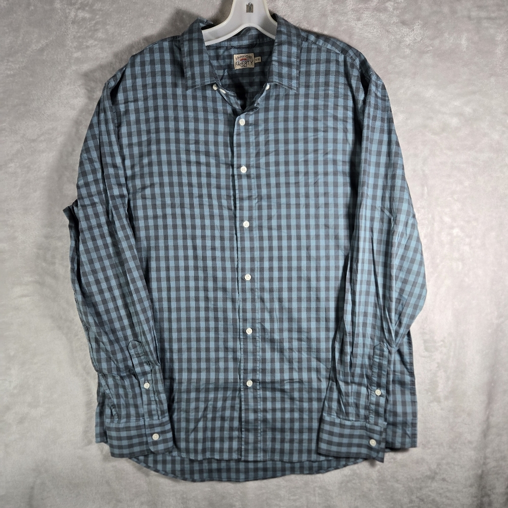 Faherty Men's The Movement Shirt Blue Plaid Button Down Long Sleeve XL Cotton